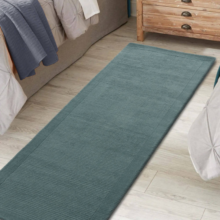 Rug York geometric dark green teal runner 68x240
