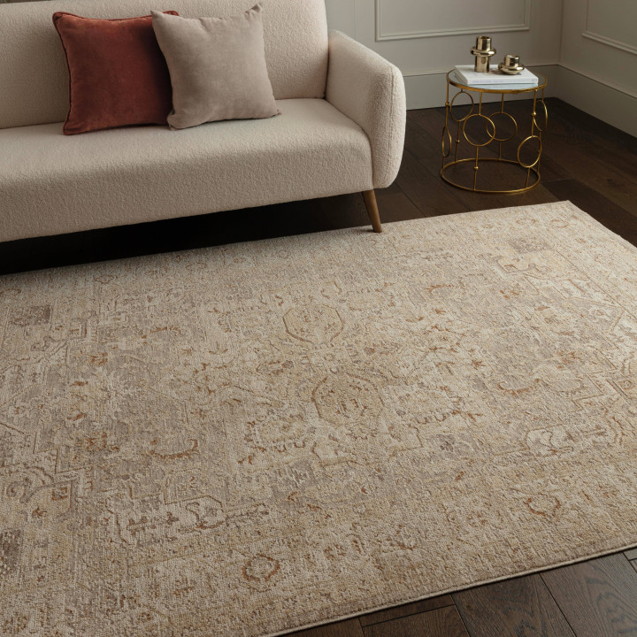 Tappeto Heriz medaglione floreale beige e sabbia
