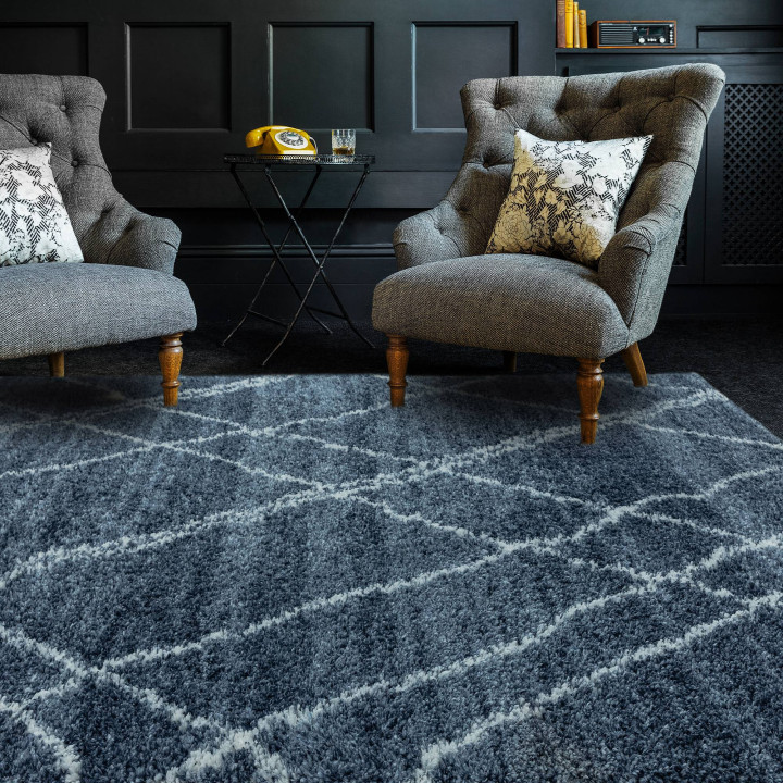 Tappeto Alto geometrico blu scuro e bianco 240x3