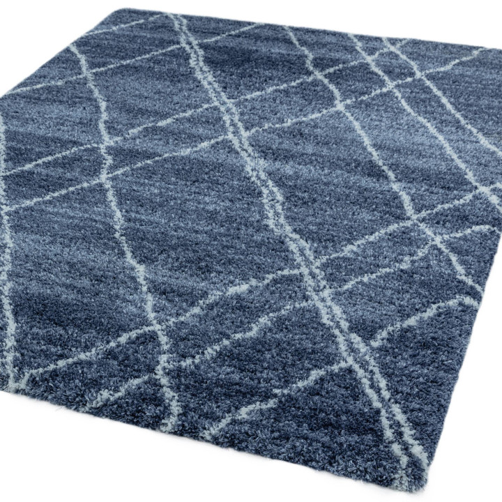 Tappeto Alto geometrico blu scuro e bianco 240x3