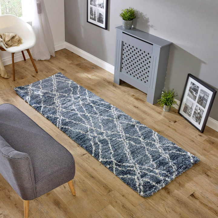 Tappeto Alto geometrico blu scuro e bianco 240x3