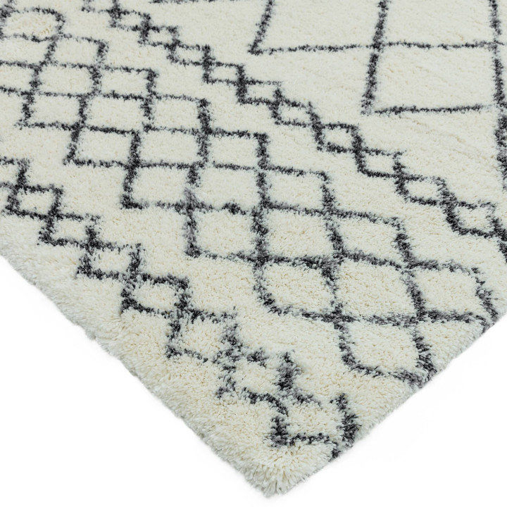 Rug Alto geometric cream white dark grey runner