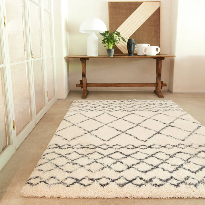 Tappeto Alto geometrico crema e grigio scuro 240
