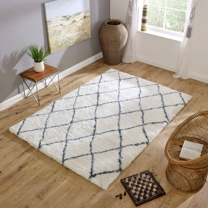 Rug Alto geometric cream dark blue 200x290 cm