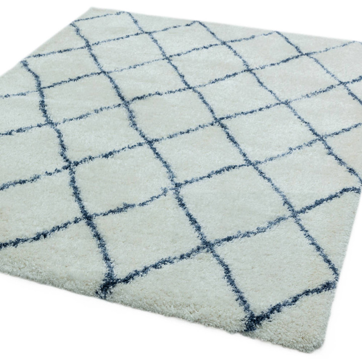 Tappeto Alto geometrico crema e blu scuro 200x29