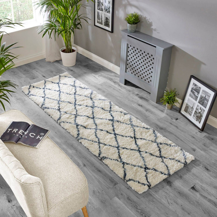 Rug Alto geometric cream dark blue 200x290 cm