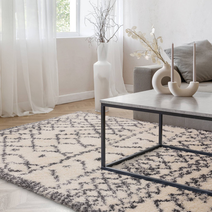 Rug Alto geometric cream white dark grey 160x230