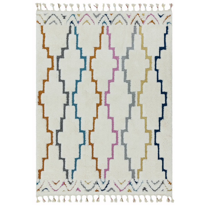 Rug Ariana geometric ivory white blue grey ochre