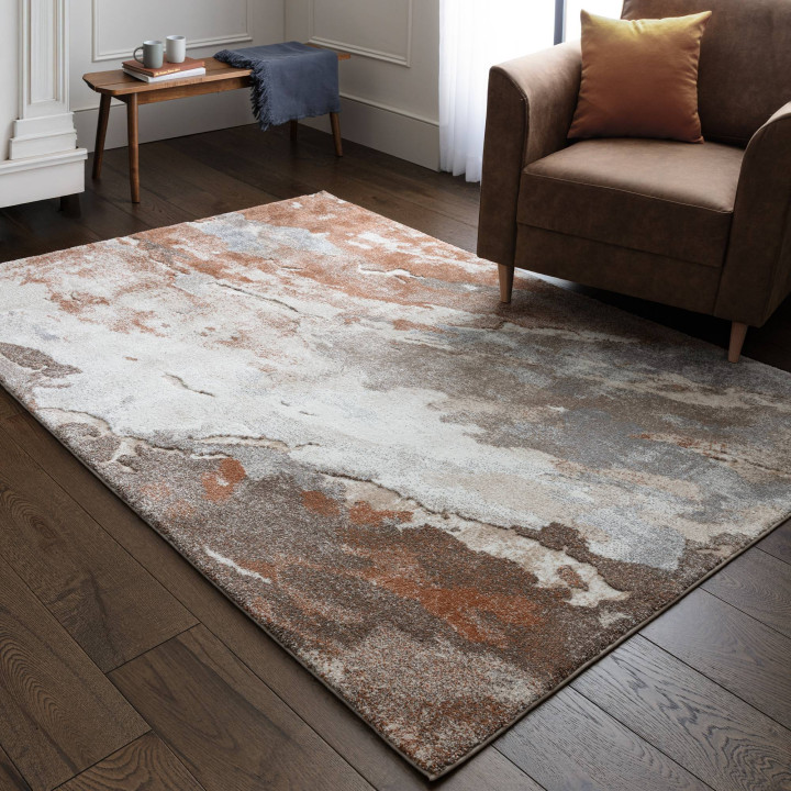 Rug Mirage abstract copper beige light grey whit