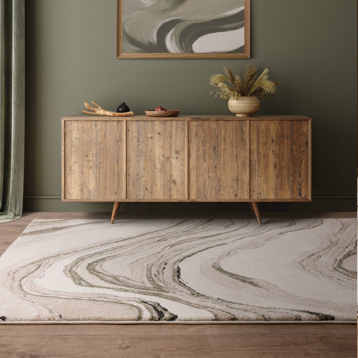 Tappeto Mirage astratto verde oliva e beige 160x