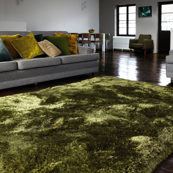 Tappeto Plush tinta unita verde oliva e verde sc