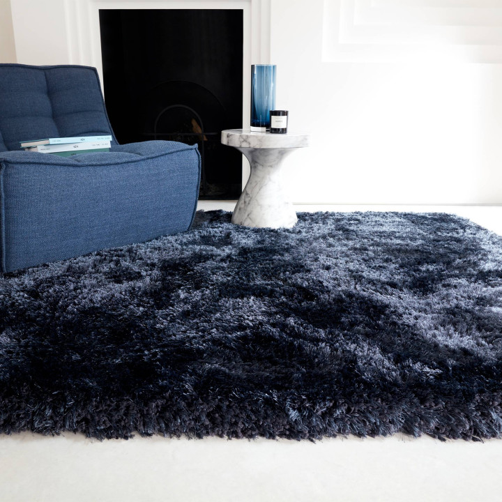 Rug Plush plain dark blue blue 140x200 cm