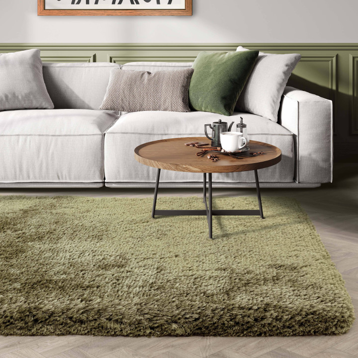 Rug Plush plain olive green dark green beige Squ