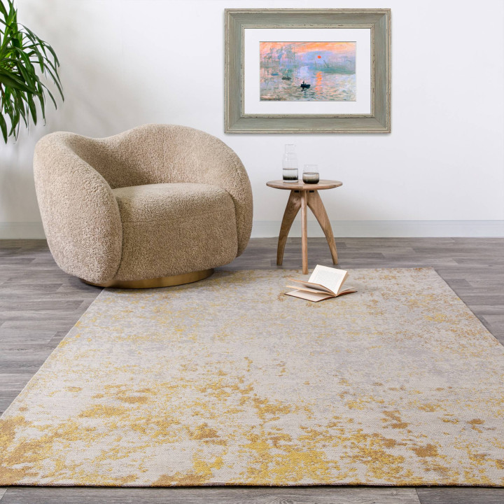 Tappeto Dara astratto grigio e giallo oro 120x17
