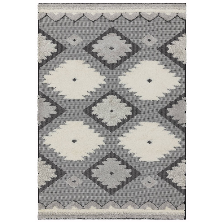 Tappeto Monty geometrico grigio e bianco avorio