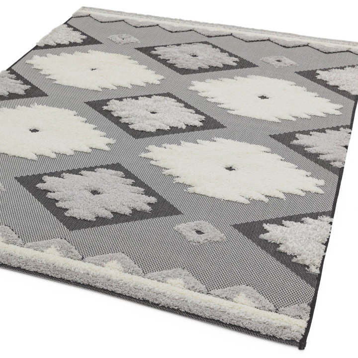 Tappeto Monty geometrico grigio e bianco avorio