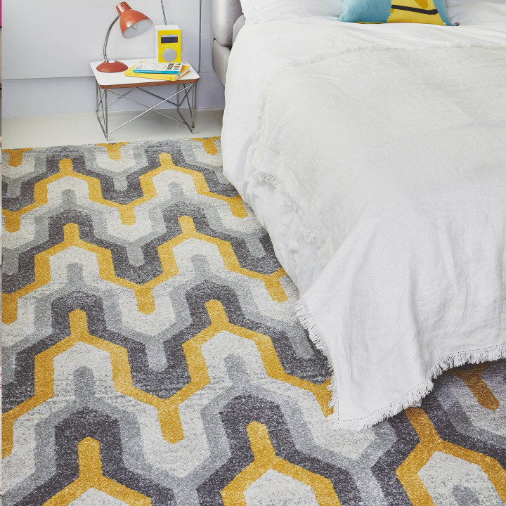 Rug Nova geometric grey yellow white 80x150 cm