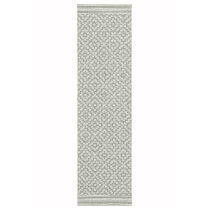 Rug Patio geometric grey silver white runner 66x