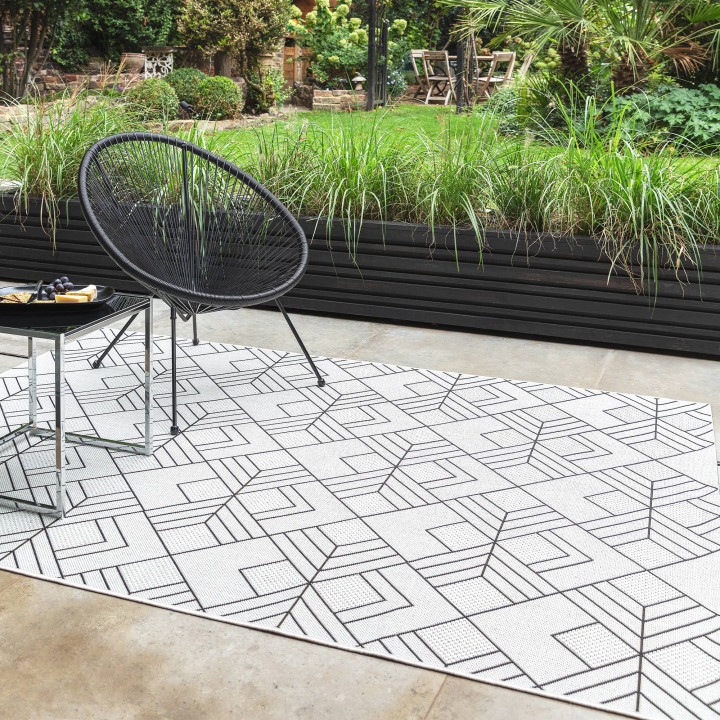 Rug Patio geometric black white 80x150 cm