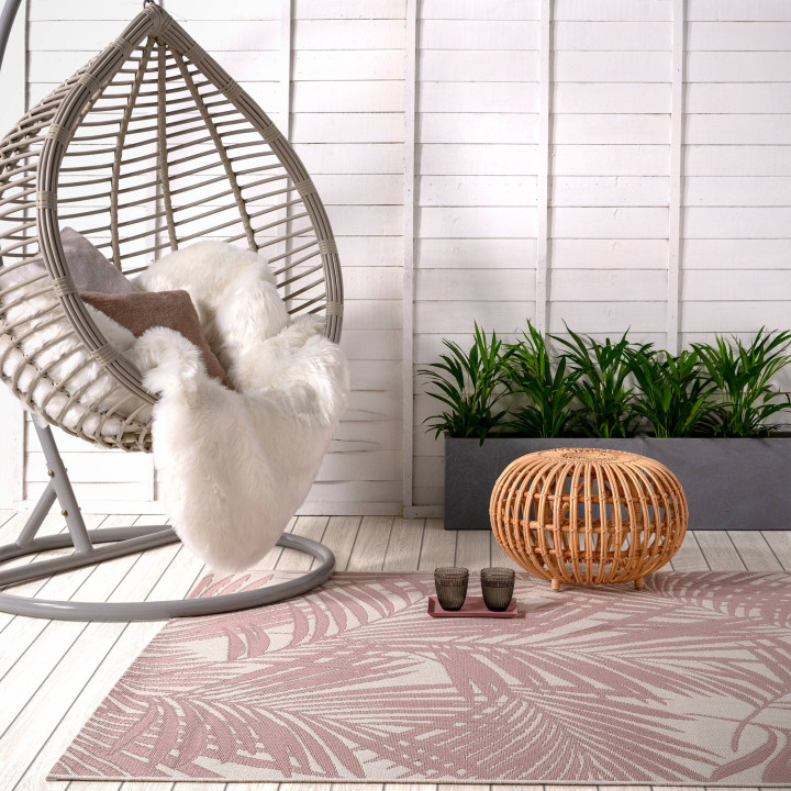 Tappeto Patio floreale rosa chiaro e beige chiar