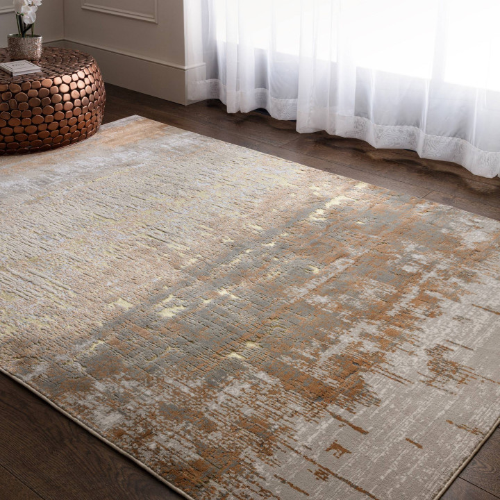 Rug Aurora abstract gold yellow gray copper beig