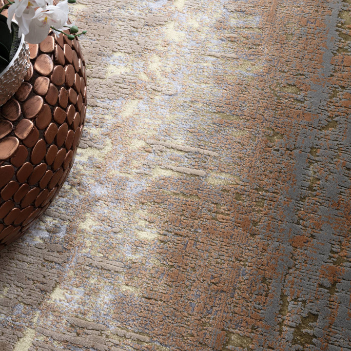Rug Aurora abstract gold copper light grey beige