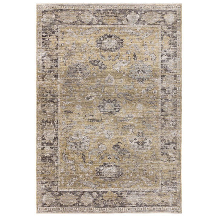 Tappeto Jasper floreale giallo oro e grigio scur