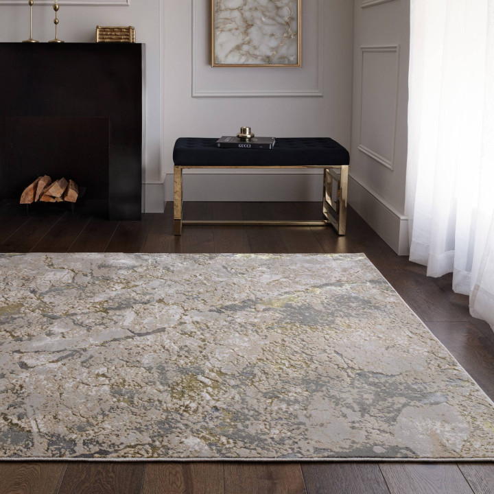 Rug Aurora abstract beige grey gold white 80x150