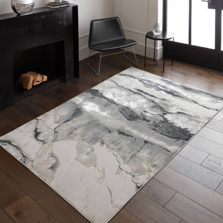 Rug Aurora abstract grey silver anthracite ivory