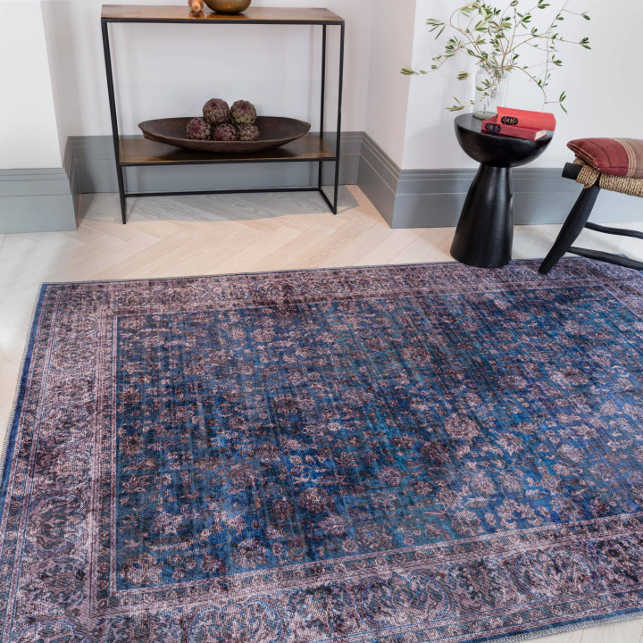 Rug Kaya all-over floral blue taupe 160x230 cm