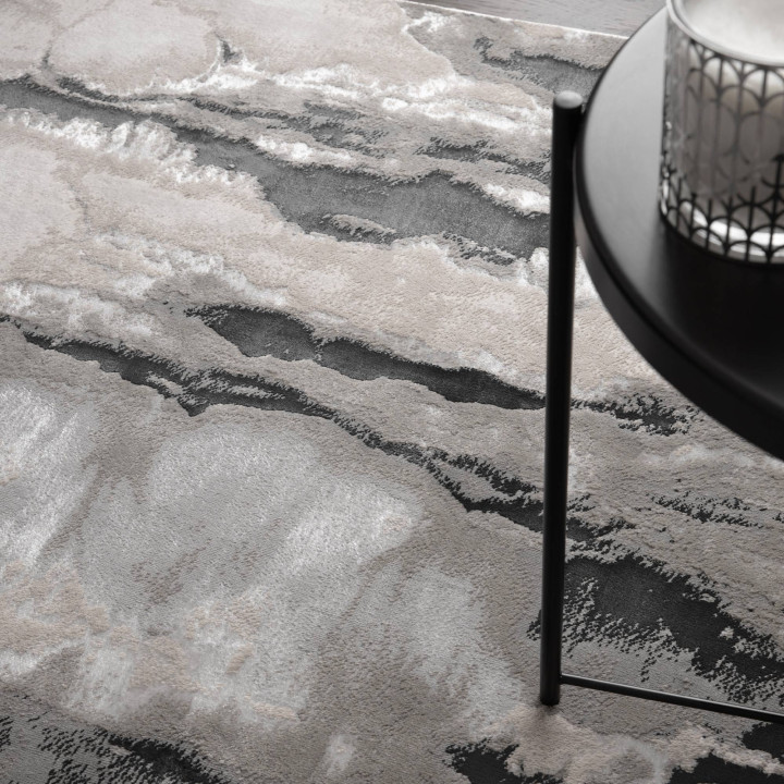 Rug Aurora abstract grey silver black white 200x