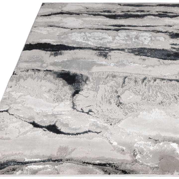 Rug Aurora abstract grey silver black white 200x