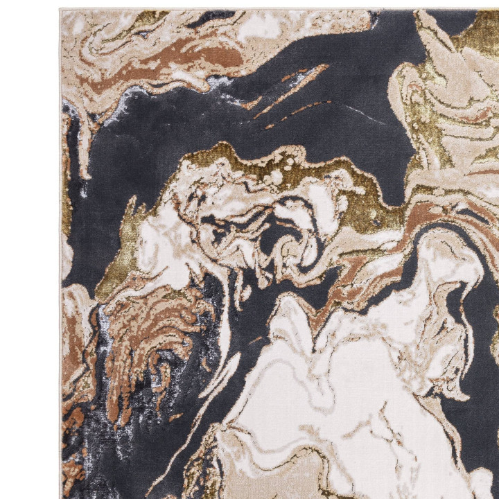 Tappeto Aurora astratto giallo oro e grigio scur