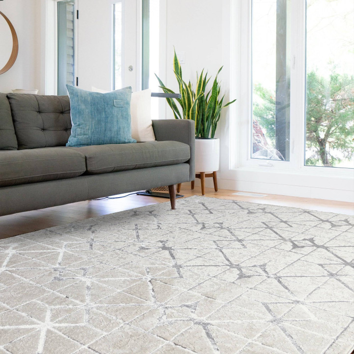 Tappeto Aurora geometrico grigio chiaro e beige