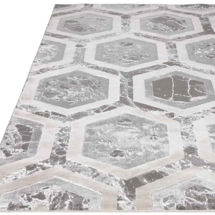 Rug Aurora geometric grey silver white 120x170 c