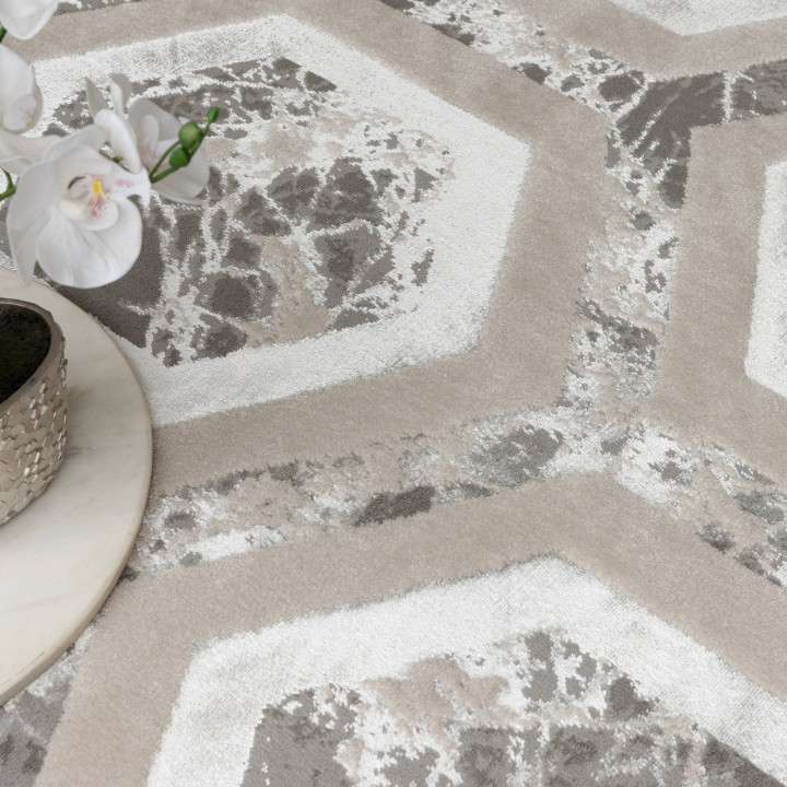 Tappeto Aurora geometrico grigio e argento 160x2