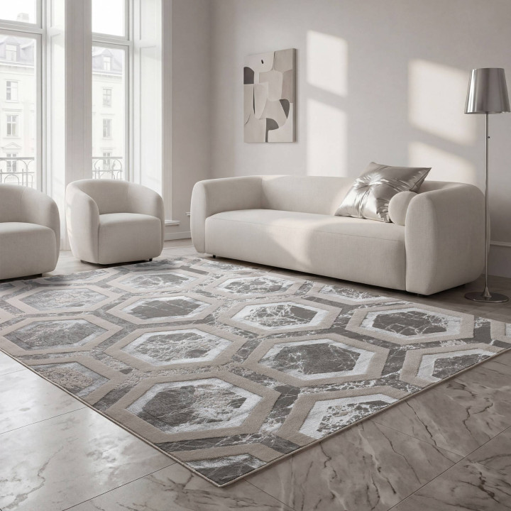 Tappeto Aurora geometrico grigio e argento 240x3