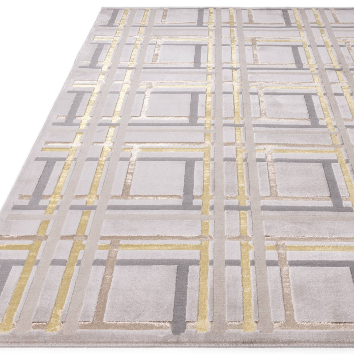 Rug Aurora geometric light grey dark grey gold 1