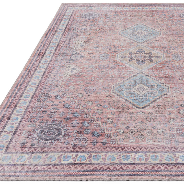 Tappeto Kaya medaglione rosso mattone e blu azzu