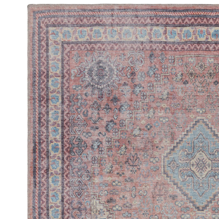 Tappeto Kaya medaglione rosso mattone e blu azzu