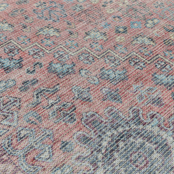Tappeto Kaya medaglione rosso mattone e blu azzu