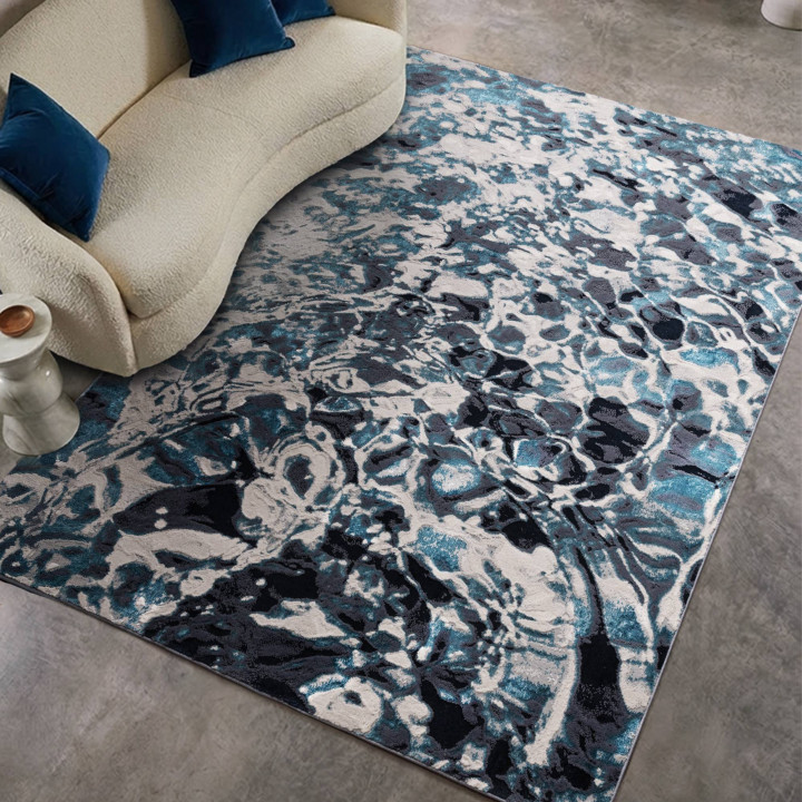 Rug Aurora abstract dark blue light blue off-whi