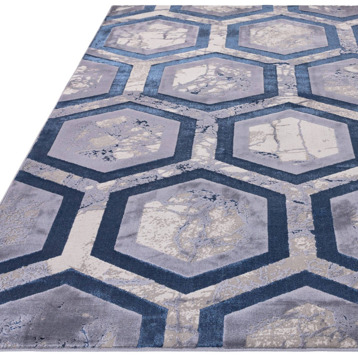 Tappeto Aurora geometrico blu e grigio chiaro 16