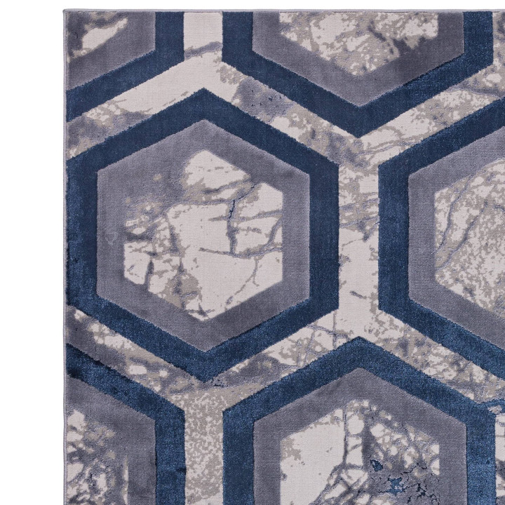 Tappeto Aurora geometrico blu e grigio chiaro 16
