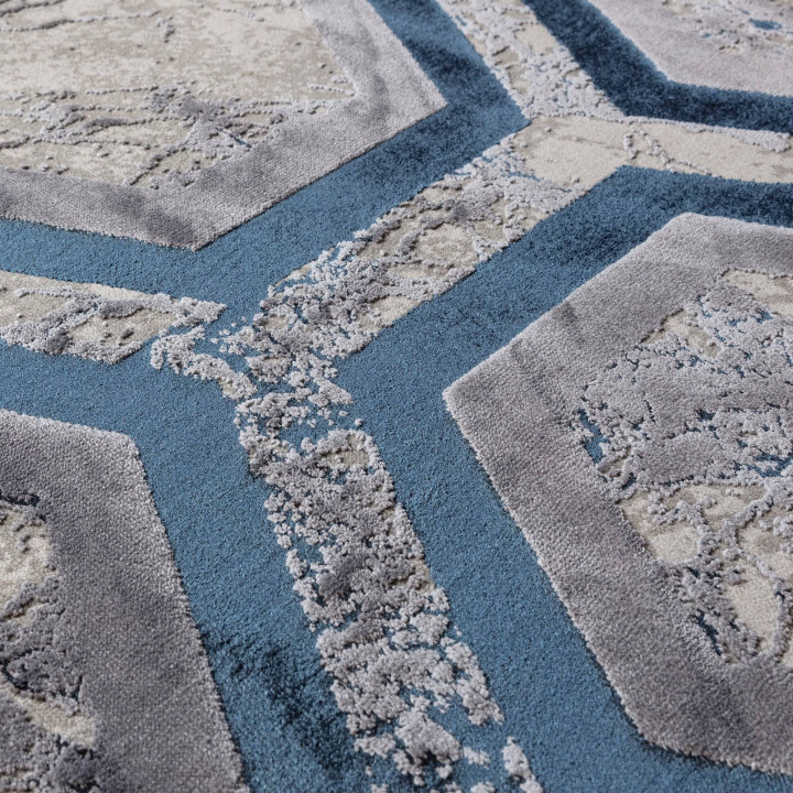 Tappeto Aurora geometrico blu e grigio chiaro 16