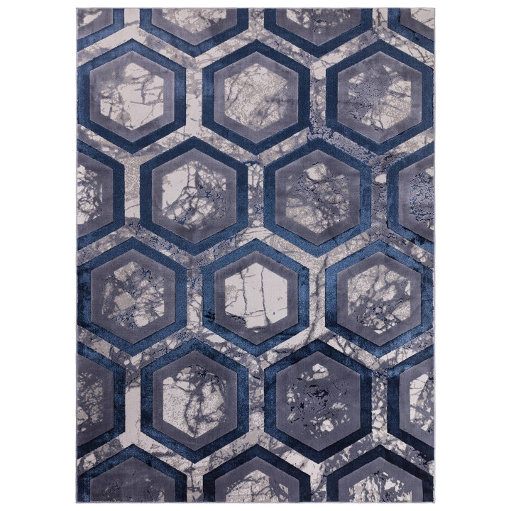 Rug Aurora geometric blue grey white 200x290 cm