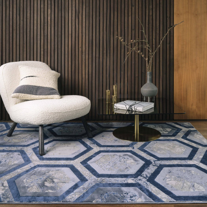 Tappeto Aurora geometrico blu e grigio 200x290 c