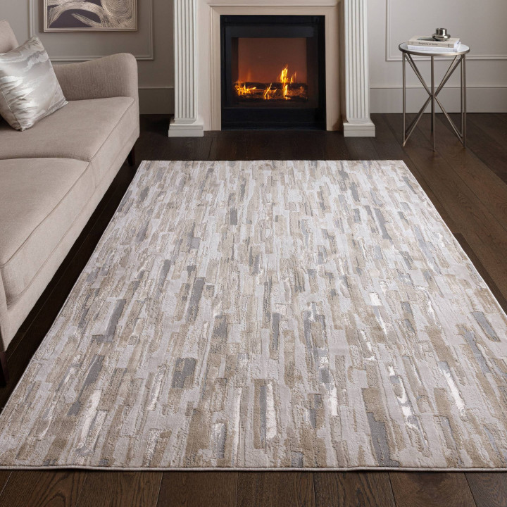 Tappeto Aurora astratto beige e oro chiaro 160x2