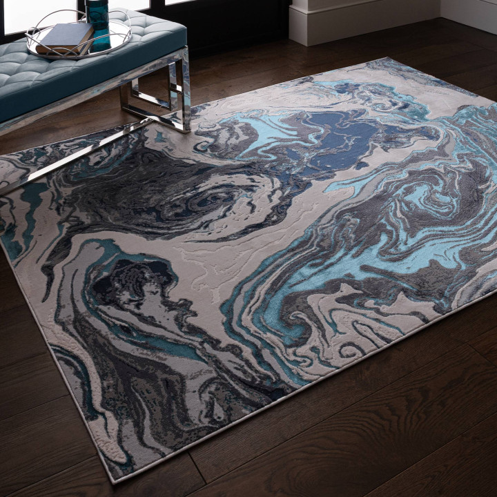 Rug Aurora abstract blue light blue dark grey li