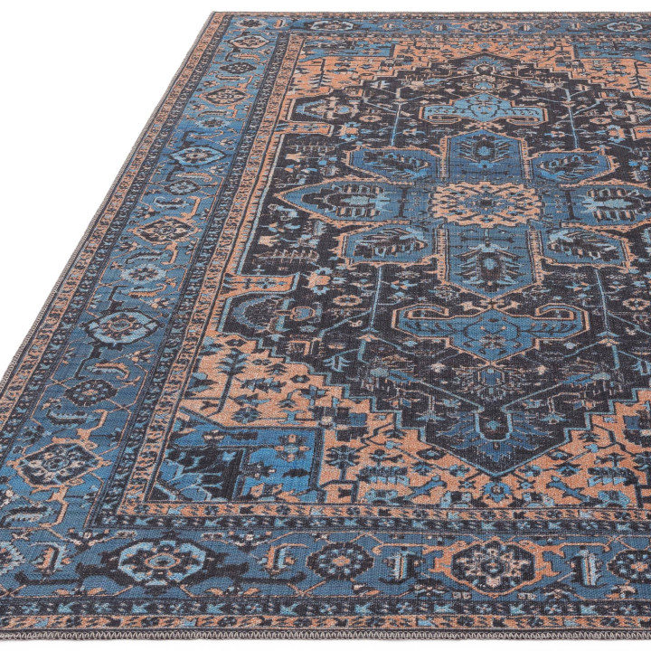 Rug Kaya floral with medallion blue orange 200x2